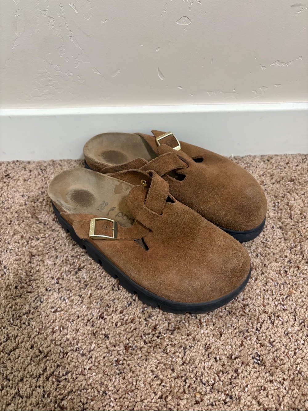 Birkenstock Papillio Boston Chunky Suede Leather Size 39 EU 8-8.5 US, Brown